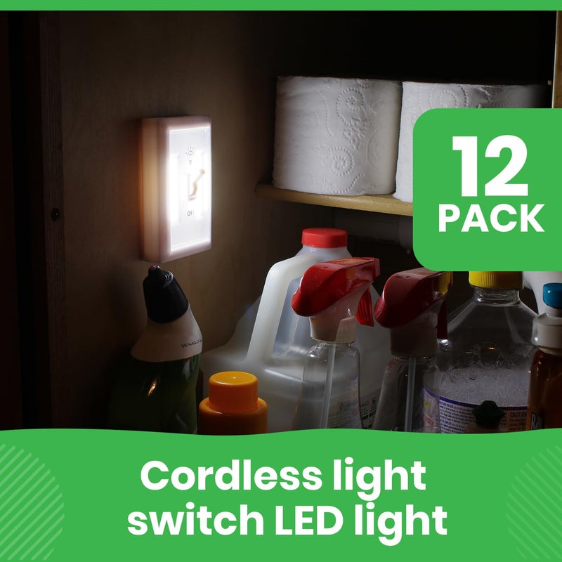 LitezAll COB LED Light Switch Night Light, 12-Pack 200 Lumen Wireless Battery Operated Wall Lights, Stick-On Switch Lights for Closets, Cabinets, Hallways, Garage, Gifts for Men â€“ Batteries Included - Image 3